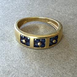 Belle bague en or massif 18 carats et saphirs bleus - taille 51
