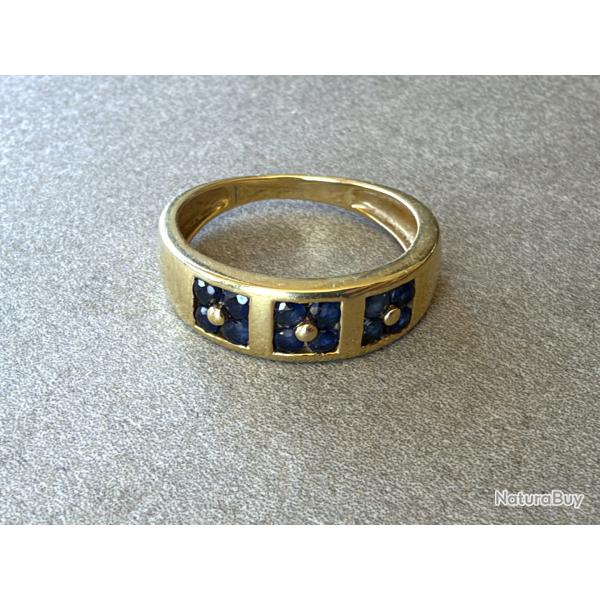 Belle bague en or massif 18 carats et saphirs bleus - taille 51