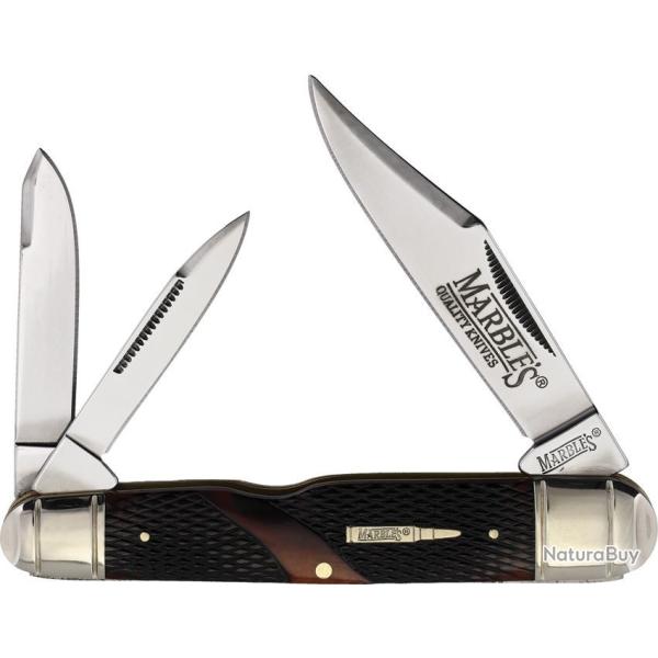 Couteau Pliant Marbles Large Whittler Brown Checkered Lame Acier Inox Manche Os MR686