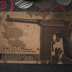 Pistolet gaz r&eacute;plication mauser C96 mod&egrave;le well G196 neuf