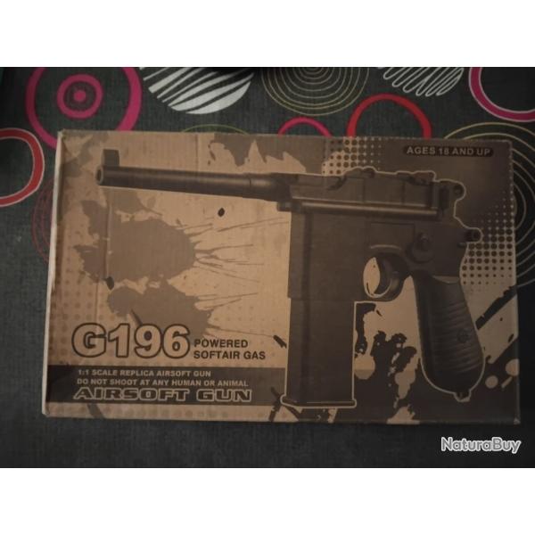 Pistolet gaz r�plication mauser C96 mod�le well G196 neuf