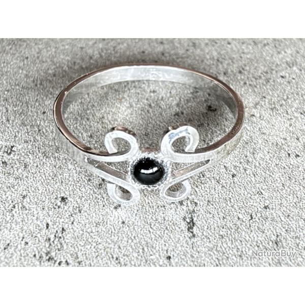 Petite bague argent et pierre noire - taille 51