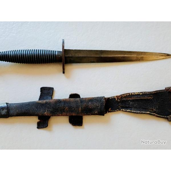 Dague Commandos Fairbairn-Sykes 3rd Pattern WW2 d'origine avec Fourreau Cuir