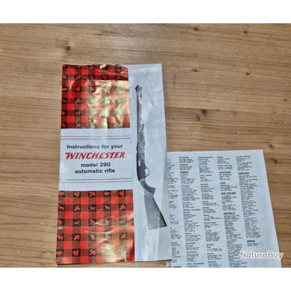 Notice utilisation winchester 290 avec livret Winchester