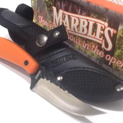 Couteau Fixe Marbles Skinner Orange Lame Acier Inox Manche Synth&eacute;tique Housse Nylon MR730