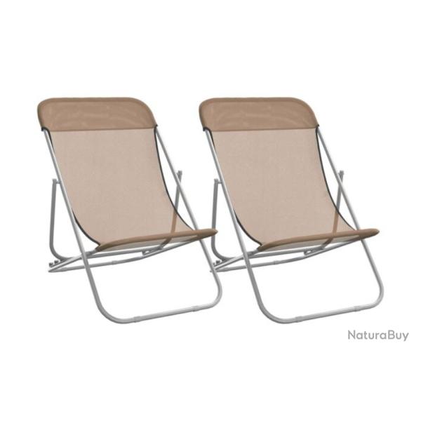 Chaises plage pliantes textil�ne Taupe acier enduit poudre r�glables lot 2