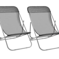 Chaises plage pliantes textil&egrave;ne Gris acier enduit poudre r&eacute;glables lot 2