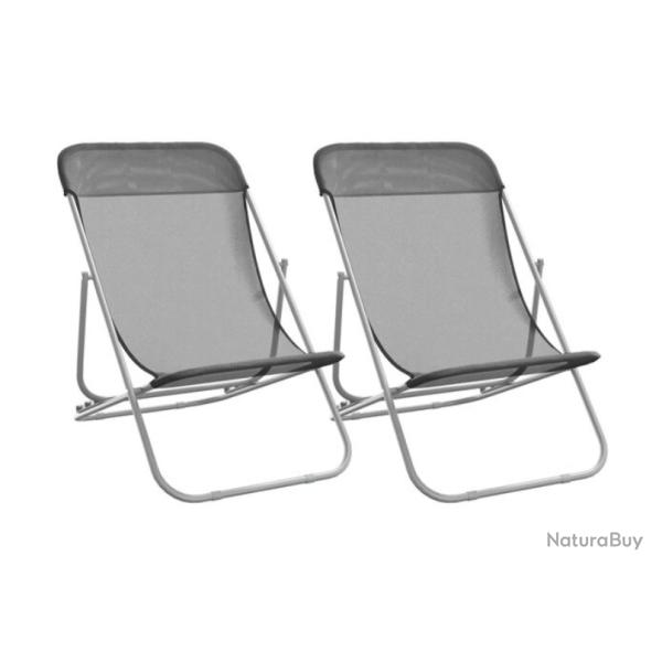 Chaises plage pliantes textil�ne Gris acier enduit poudre r�glables lot 2