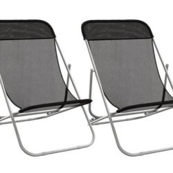Chaises plage pliantes textil&egrave;ne Noir acier enduit poudre r&eacute;glables lot 2