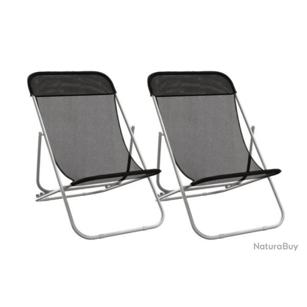 Chaises plage pliantes textil�ne Noir acier enduit poudre r�glables lot 2