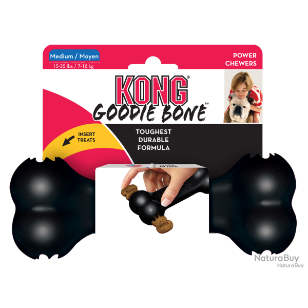 KONG Goodie Bone Noir - Ref KONG10012E - EAN 0611932100128 - Livraison rapide