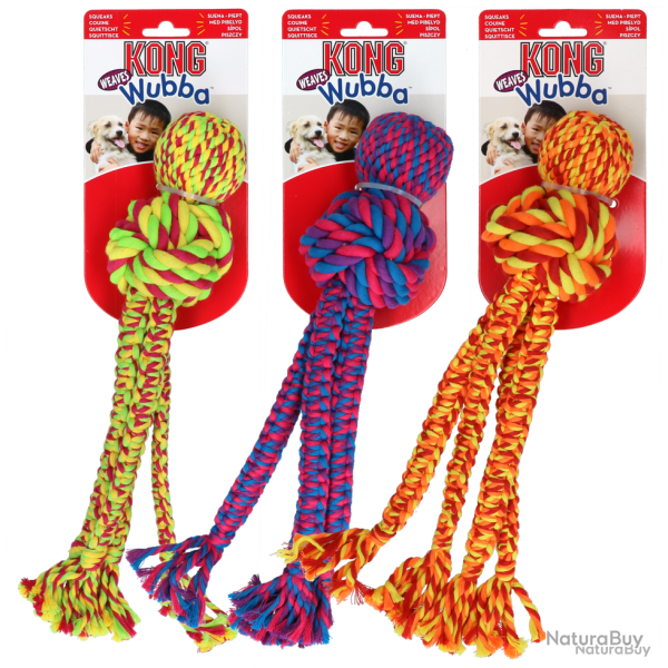 KONG Wubba Weaves with Rope Assorti - Ref KONGWVR1E - EAN 0035585405049 - Livraison rapide