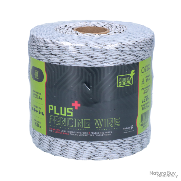 ZoneGuard 3 mm Plus fencing wire white and black 400 m - Ref ZONE0068 - EAN 8716759607200 - Livraiso