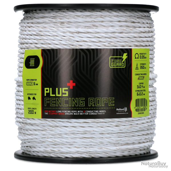 ZoneGuard 6 mm Plus fencing rope white 200 m - Ref ZONE0085 - EAN 8716759569980 - Livraison rapide