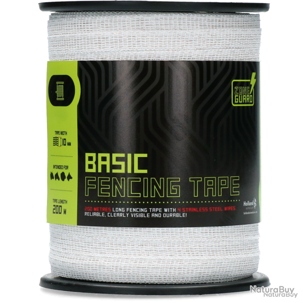 ZoneGuard 10 mm Basic fencing tape white 200 m - Ref ZONE00980 - EAN 8716759572423 - Livraison rapid