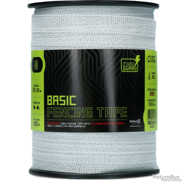 ZoneGuard 20 mm Basic fencing tape white 200 m (9 wires) - Ref ZONE0109 - EAN 8716759571693 - Livrai
