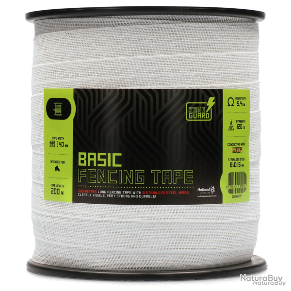 ZoneGuard 40 mm Basic fencing tape white 200 m - Ref ZONE0227 - EAN 8716759569959 - Livraison rapide