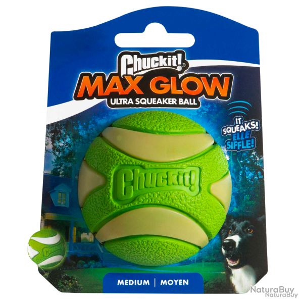 Chuckit! Max Glow Ultra Squeaker Ball - Ref CHUC43142 - EAN 0029695431425 - Livraison rapide