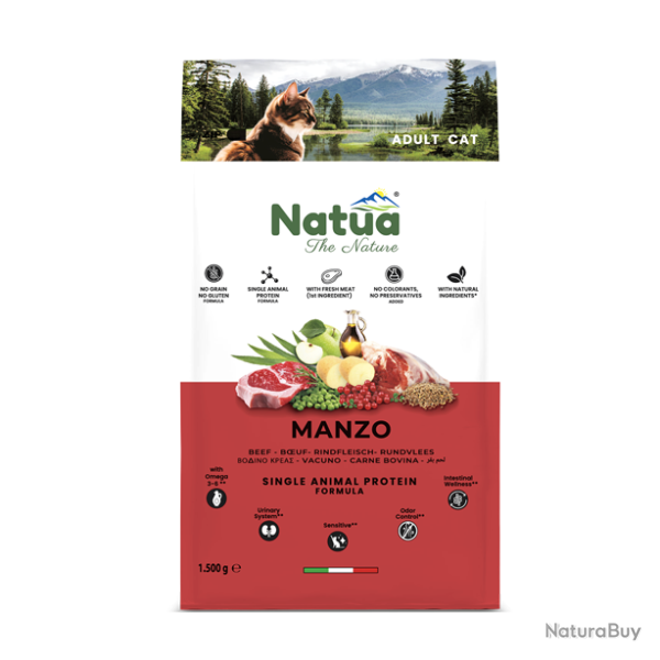Natua Dry Adult Cat Beef - Ref NATU06200 - EAN 8057507371418 - Livraison rapide