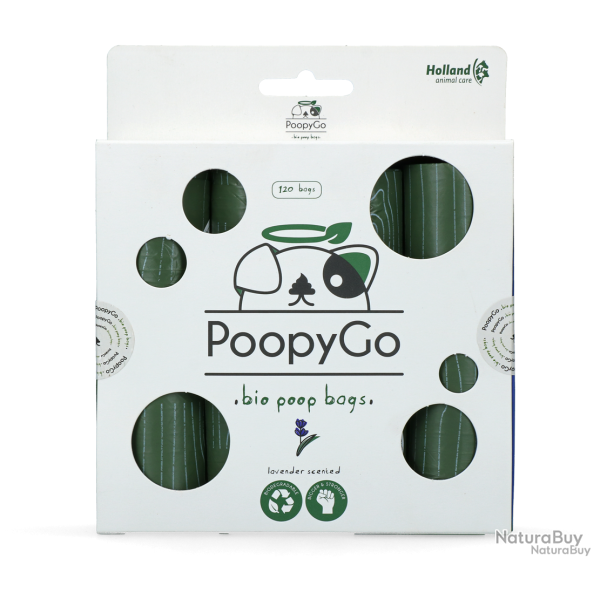 PoopyGo Eco friendly 120 pcs (8x15 bags) Lavender scented - Ref POOP014 - EAN 8716759566347 - Livrai