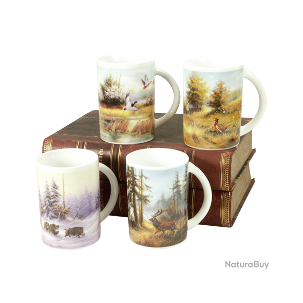 Lot de 4 grandes tasses - Ref 25202-05 - Cadeau th�me chasse