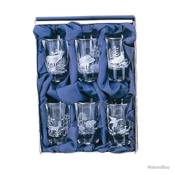 Verres &agrave; eau-de-vie en coffret cadeau - Ref 21104-02 - Cadeau th&egrave;me chasse