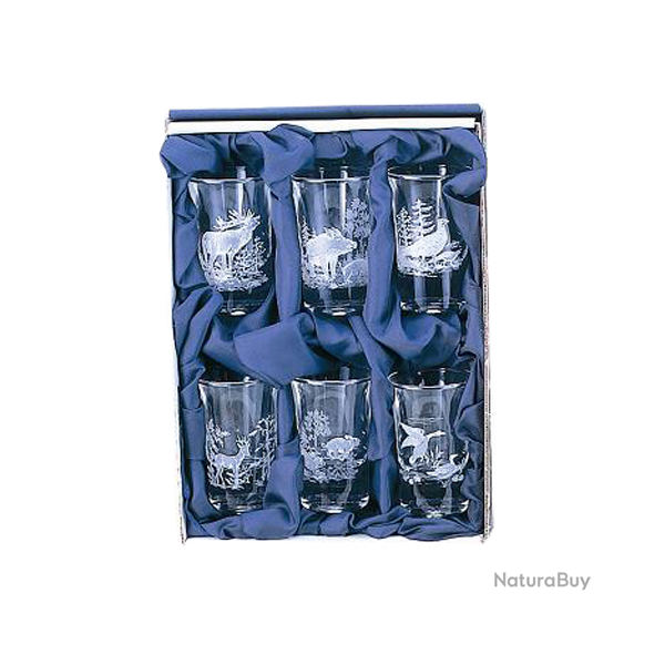 Verres � eau-de-vie en coffret cadeau - Ref 21104-02 - Cadeau th�me chasse