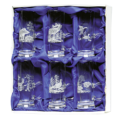 Verres &agrave; eau-de-vie en coffret cadeau - Ref 21104-06 - Cadeau th&egrave;me chasse