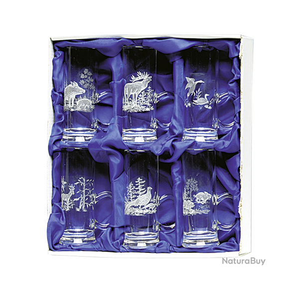 Verres � eau-de-vie en coffret cadeau - Ref 21104-06 - Cadeau th�me chasse
