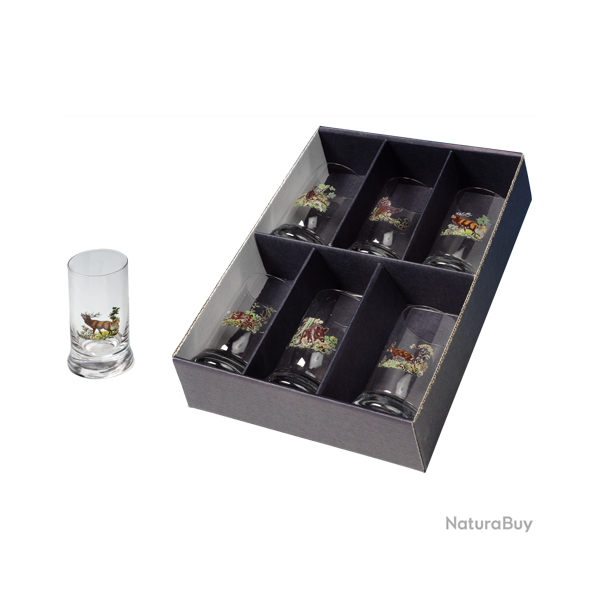 Verres � liqueur dans une bo�te cadeau - Ref 21104-09 - Cadeau th�me chasse