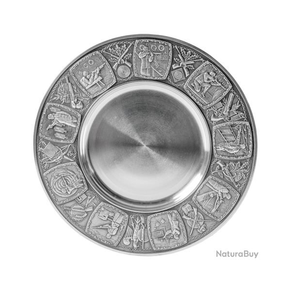 Assiette murale en �tain - Ref 36055-13 - Cadeau th�me chasse