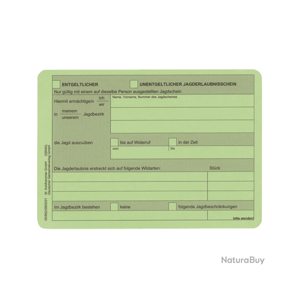 Permis de chasse - Ref 32501-02 - Cadeau th�me chasse