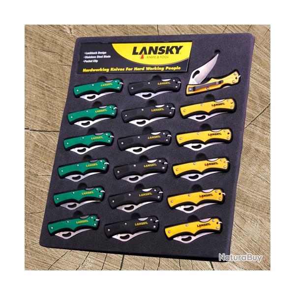 Pr�sentoir avec 18 couteaux de poche Lansky - Ref 23253-05 - Coutellerie de chasse premium