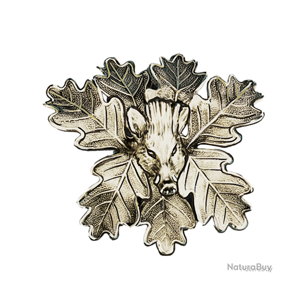 Lourde feuille massive de pr�sentation de d�fenses de sanglier - Ref 33326-04 - Pr�paration troph�e