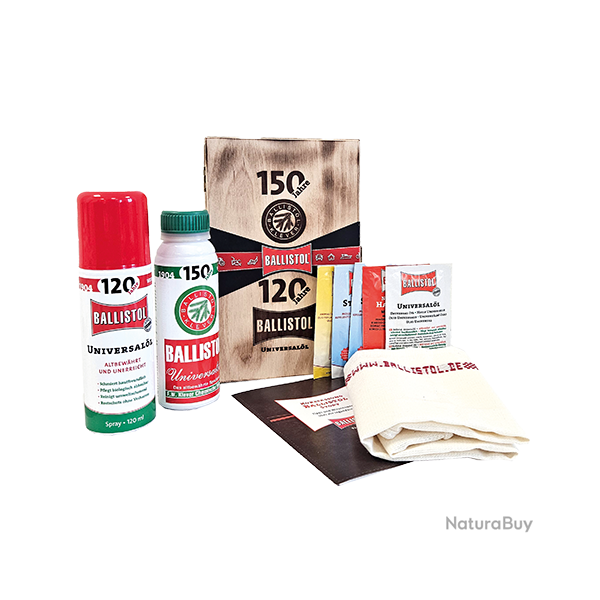 Coffret en bois anniversaire Ballistol huile universelle - 120 ans Made in Germany - Ref 33500-20