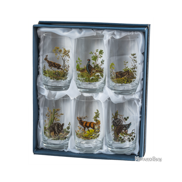6 Chopes � bi�re au d�cor de chasse color� - Ref 21121-11 - Cadeau th�me chasse