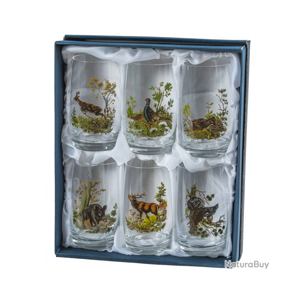6 Chopes � bi�re au d�cor de chasse color� - Ref 21121-11 - Cadeau th�me chasse