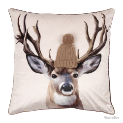 Housse de Coussin Reindeer Beige - Ref 26103-20 - Cadeau th&egrave;me chasse