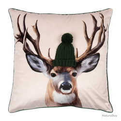 Housse de Coussin Reindeer Vert - Ref 26103-21 - Cadeau th&egrave;me chasse
