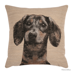 Housse de Coussin Puppies Sable - Ref 26103-33 - Cadeau th&egrave;me chasse