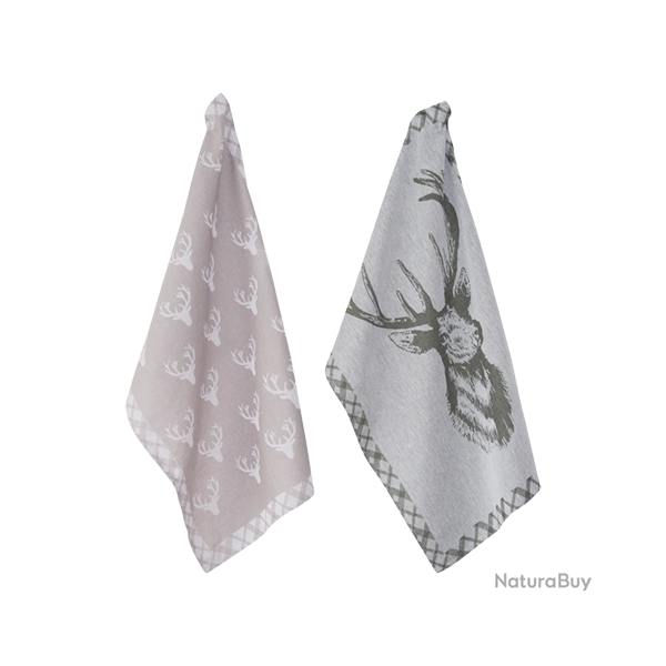 Torchon de cuisine Deer Olive - Ref 26103-70 - Cadeau th�me chasse