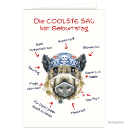 Carte d'anniversaire sanglier - Ref 32501-45 - Cadeau th&egrave;me chasse