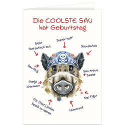 Carte d'anniversaire sanglier - Ref 32501-45 - Cadeau th&egrave;me chasse