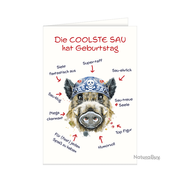 Carte d'anniversaire sanglier - Ref 32501-45 - Cadeau th�me chasse