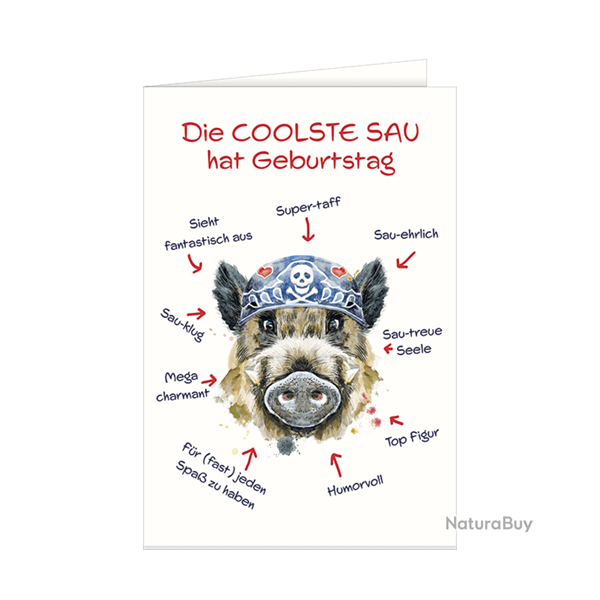 Carte d'anniversaire sanglier - Ref 32501-45 - Cadeau th�me chasse