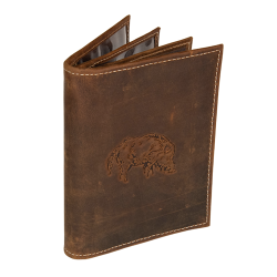 &Eacute;tui &agrave; documents en cuir - marron (avec marquage) - Ref 32450-13 - Cadeau th&egrave;me chasse