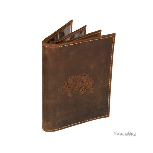 �tui � documents en cuir - marron (avec marquage) - Ref 32450-13 - Cadeau th�me chasse