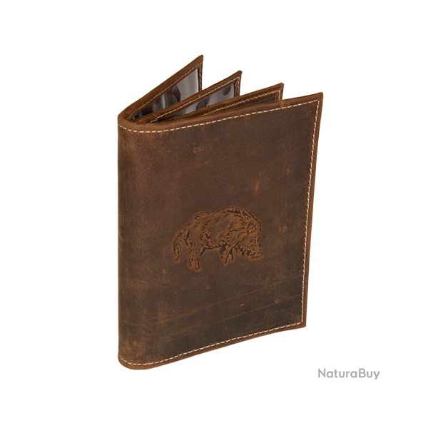 �tui � documents en cuir - marron (avec marquage) - Ref 32450-13 - Cadeau th�me chasse