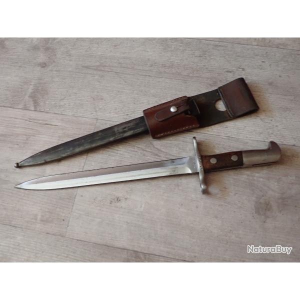 946991 Baionnette Suisse pour fusil Rubin Schmidt Mdle K11 ou K31. Mdle 1918. Avec porte fourreau