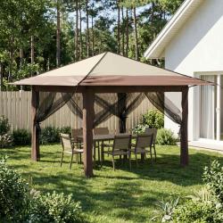 Abri de avec 4 parois 3,3 x 3,3 m Cr&egrave;me et marron